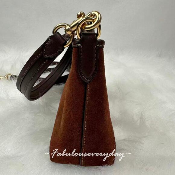Coach Laurel Small Shoulder Bag With Tassels In Suede/Brown/Maple CCF14 - Picture 6 of 12